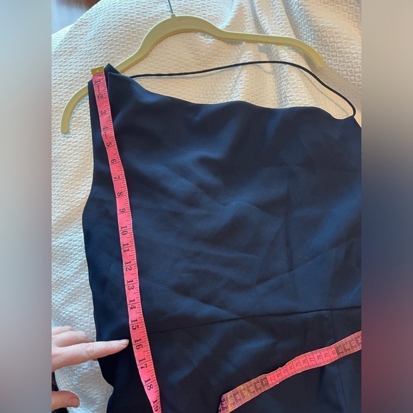 AFTER SIX 6849 Midnight Blue One Shoulder Draped Cowl Neck Maxi Bridesmaid Dress - Picture 12 of 16